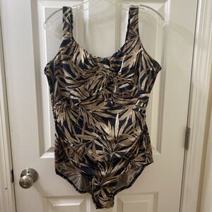 Lands End Womens Black Brown Beige Size Ten Draped Front  One Piece Swimsuit 18